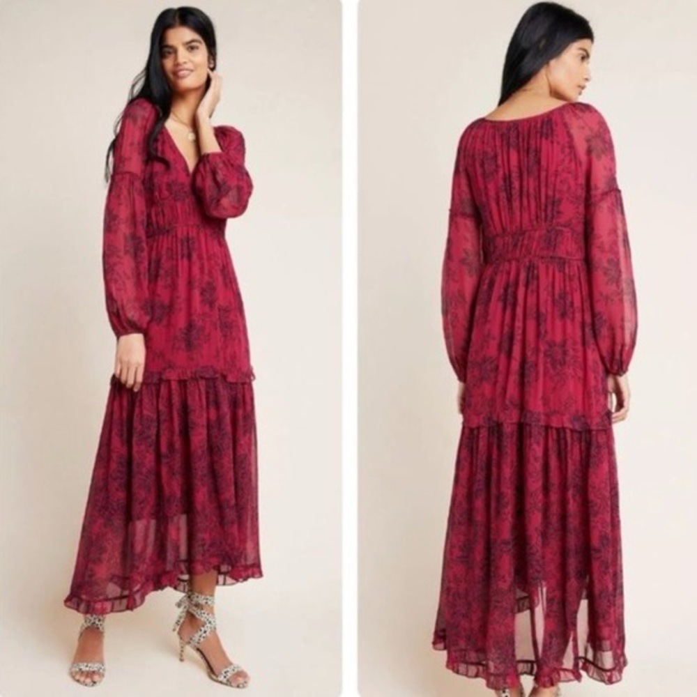 Anthropologie Red Floral Maxi Dress